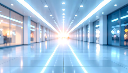 Fototapeta premium Modern Futuristic Hallway with Bright Light at the End.