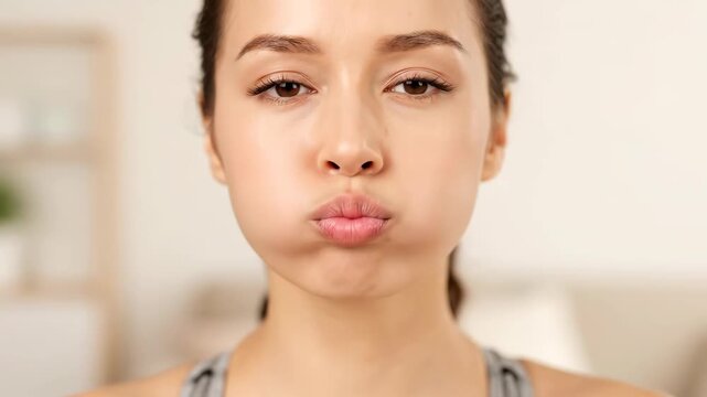 Facial Yoga Exercise Puffing Cheeks to Tone Muscles &ndash; Natural Anti Aging and Skincare Routine 4K
