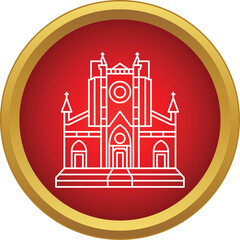 Fototapeta premium Line drawing of a religious gothic building on a red web button outline