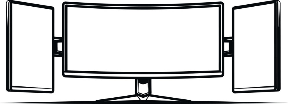Triple monitor setup a curved central display flanked by two standard flat panel monitors