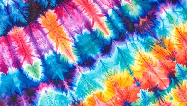 Vibrant tie dye fabric background with colorful abstract patterns and swirling artistic textures for creative fashion textile design projects.
