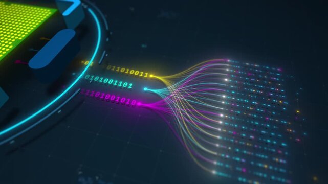 AI Neural Network Data Stream Flow Processing Big Data Visualization Motion Design Seamless Loop