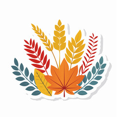 Fototapeta premium Autumn Leaves and Wheat Stalks Arrangement
