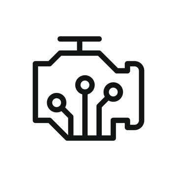 Engine control electronics line icon,electric engine control unit vector symbol with editable stroke