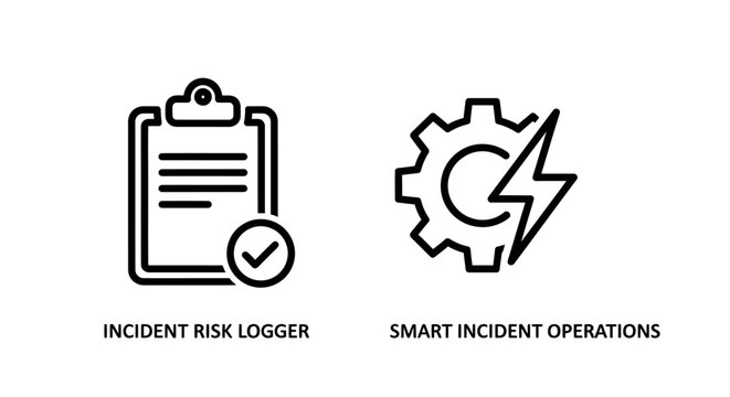 Incident risk logger and smart incident operations icons with incident, document