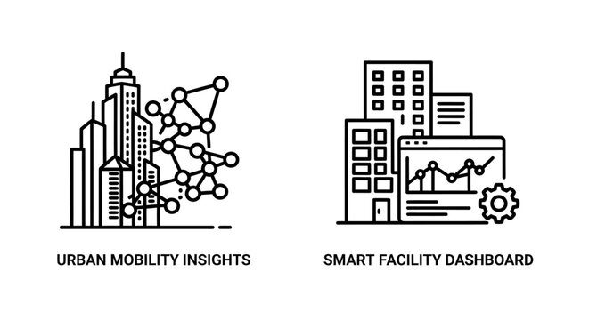 Urban mobility insights and smart facility dashboard icons for city management