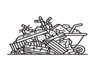 Naklejka premium Construction waste clutter in a wheelbarrow vector illustration