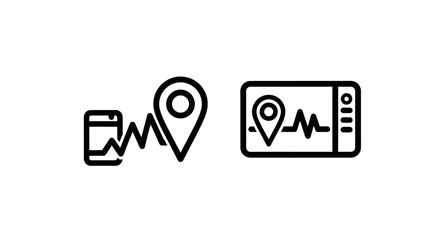 Fototapeta premium Gps tracking icons set with smartphone and digital map display, location