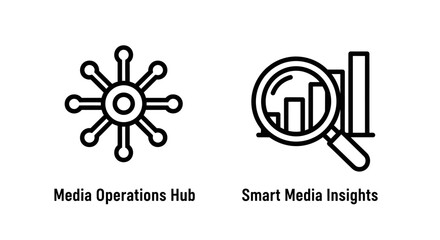 Fototapeta premium Media operations hub and smart media insights icons for data analysis