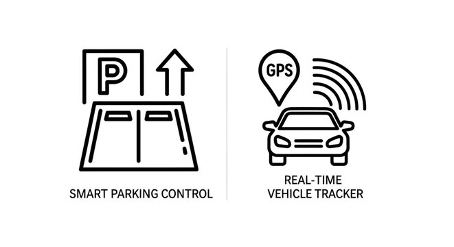 Smart parking control and gps vehicle tracker icons for automotive technology