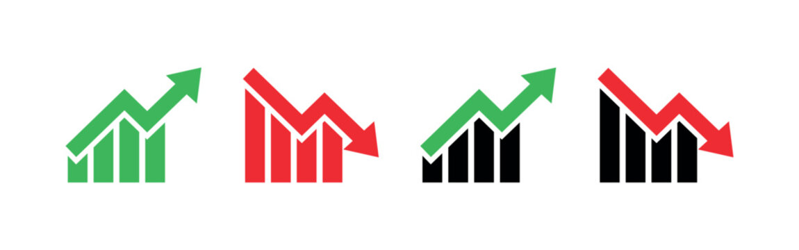 Stock market trend icon with rising and falling arrows