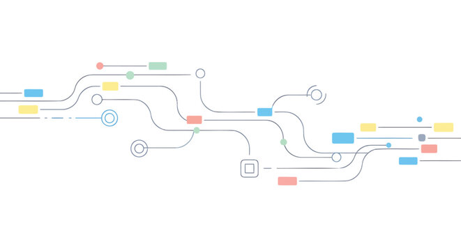 Infographic elements, flowchart symbols, colorful business icons, workflow diagram vectors