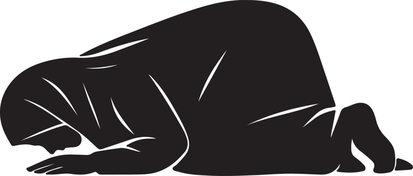  Muslim man in sujood prostration position silhouette vector for Islamic prayer and worship design