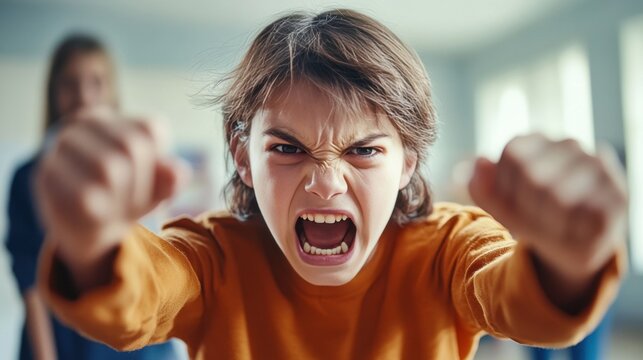 Furious Child Express Anger. Emotions, Behavior, Problems, and Conflict