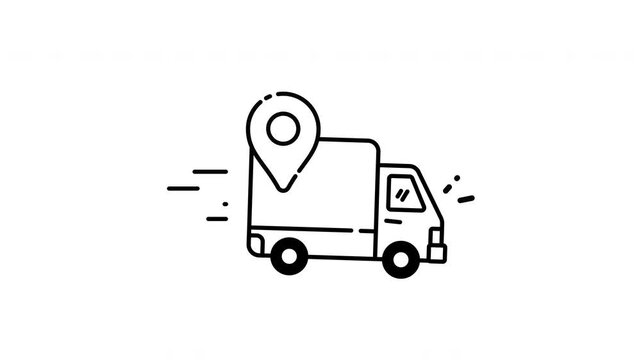 Delivery truck animation with a location pin suitable for logistics, transportation, delivery services, tracking apps, and digital maps.