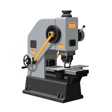 Industrial Punch Press Machine with Metal Sheet and Crank Handle - Manufacturing Equipment