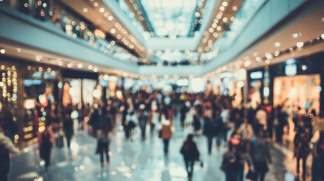 Abstract blurred photo of many people shopping inside department store or modern  shopping mall. Urban lifestyle and black Friday shopping, motion, speed, blurred, group, city, modern