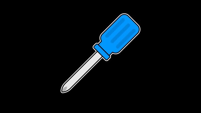 Seamless looping blue screwdriver animation moving up and down on a transparent alpha channel. Repair, service, and maintenance motion graphic for industrial and technical visual themes