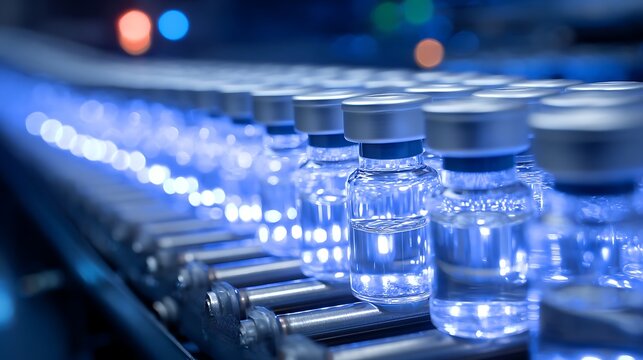 Cold chain vaccine storage concept, rows of vials in controlled temperature environment,