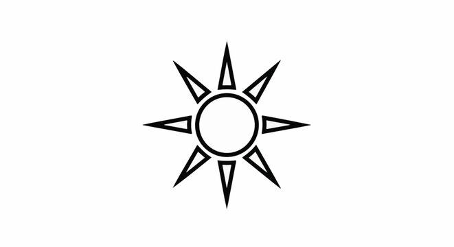 Simple black outline of a sun with eight pointed rays on a white background