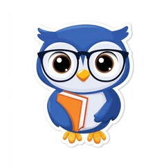 Fototapeta premium Adorable cartoon owl wearing glasses holding a book for educational and learning themes on white background