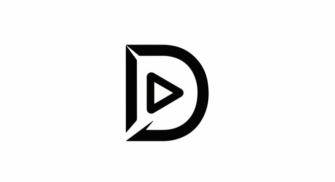 Stylized black letter D with a white play button triangle inside