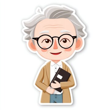 Adorable cartoon principal character with glasses and clipboard for educational and office design on white background