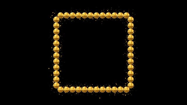 Luxury Gold Bead Square Frame Alpha Channel Animation,Elegant Glitter Border Overlay for Cosmetics Beauty and Wedding Titles Video, Social Media motion design element