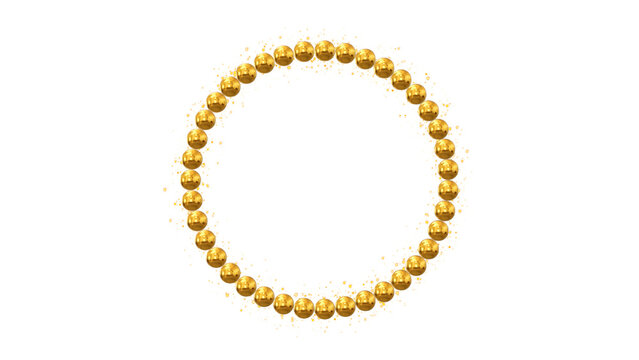 Luxury Gold Bead Circle Frame isolated on transparent ,Elegant Glitter Border Overlay for Cosmetics Beauty and Wedding Titles Video, Social Media design element