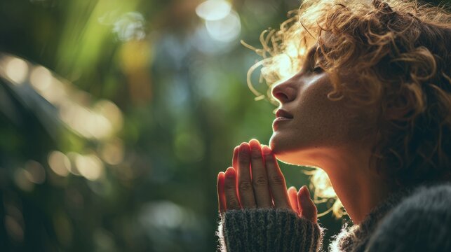 Woman praying outdoors finding peace and spiritual hope