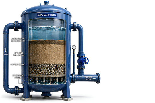 Slow Sand Filter System for Drinking Water Treatment on White Background Biological Filtration Clean Water Concept