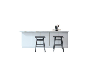 Modern kitchen island with stools in clean contemporary style on white background as concept of interior layout element for kitchen design 3D Rendering © Who is Danny