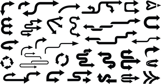 Black and white abstract arrow flow icons isolated on white background, Vector