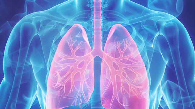 Professional medical diagram of bronchial carcinoma and organic lesions in human respiratory system, detailed visual demonstration of bronchial tissue lesion distribution, abnormal pathological change