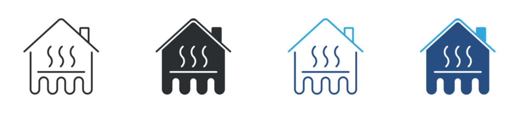 underfloor heating icon set. radiant floor system symbol. home heating, thermal comfort, energy efficient heating concept. vector illustration.