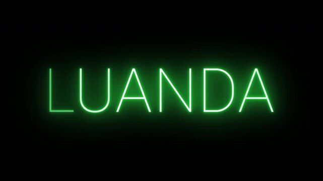 Flickering neon green glowing luanda sign animated on black background