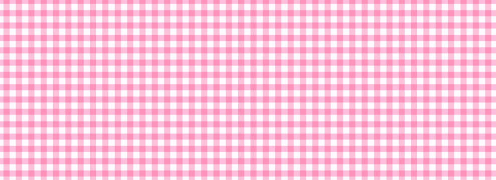 Pink and white checkered pattern. Cute gingham or vichy background. Tablecloth, napkin, picnic plaid, towel, baby girl blanket top view. Fabric flannel, linen or cotton print.  flat illustration.eps10