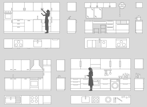 Kitchen layout and architectural design drawings
