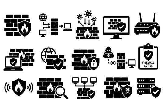 Firewall icons illustrating cybersecurity and network protection.
