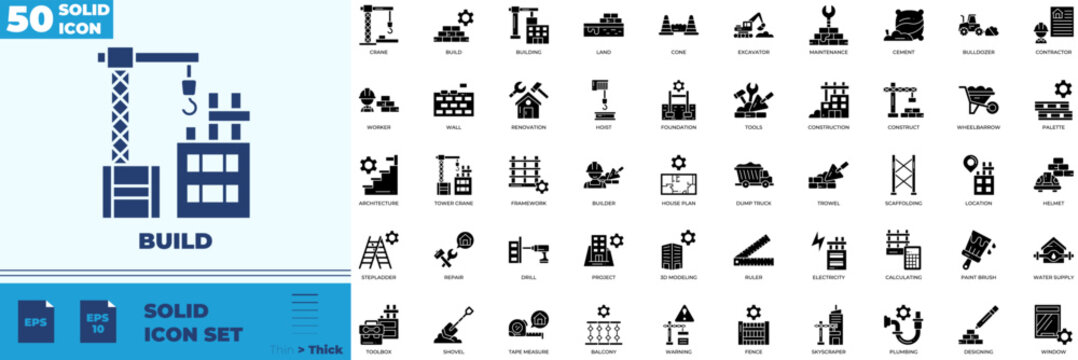 Build Solid Editable Icons set