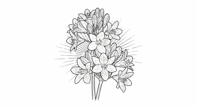 Detailed sketch of vibrant blooming clivia flowers with radiating lines