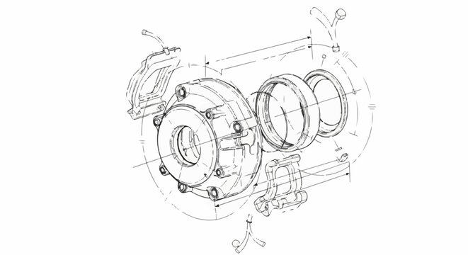 Exploded view schematic of a complex mechanical component