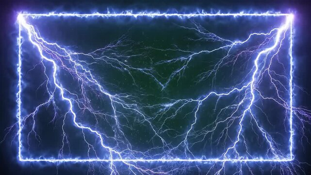 Abstract blue lightning frame with electric energy effect on dark background, dynamic power border design.