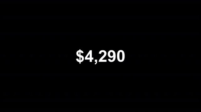 High Success Concept Digital Money Counter 0 to 6,000 Dollars on Black background