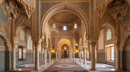 Obraz premium Ornate Islamic Palace Interior with Intricate Geometric Patterns and Arches