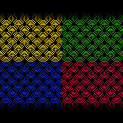 Concentric Scallop Pattern Set - Abstract Wave and Scale Geometric Backgrounds From KawiKan. © KawiKan Gallery