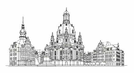 Fototapeta premium Elaborate architectural drawing of a grand dome and surrounding historic buildings