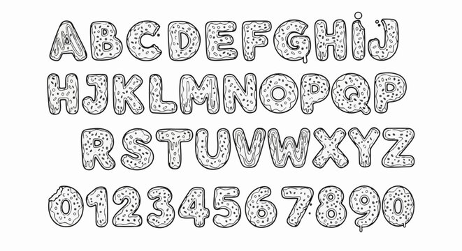 Alphabet and number set designed to look like donuts with frosting and sprinkles