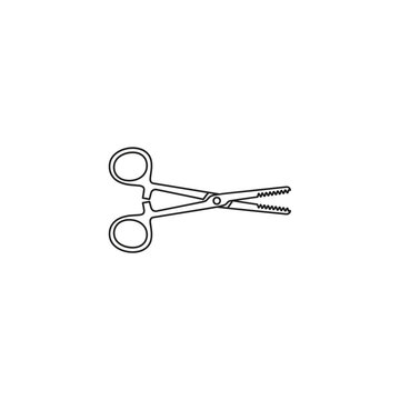 Surgical medical hemostat clamp line art vector illustration for healthcare