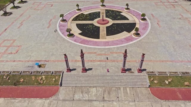 Aerial Drone Reveal Shot Flying Up to Linh Phong Ong Nui Temple Hilltop Quy Nhon Binh Dinh Vietnam